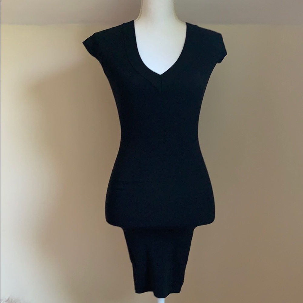 BCBGMAXAZRIA Silk Knit Stretch Black Dress, XS - Picture 2 of 6